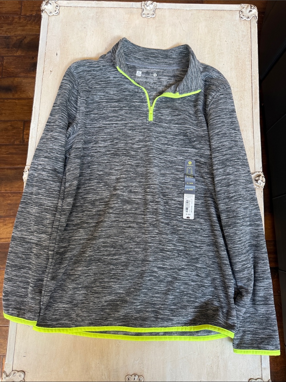Xersion Boys Gray Quarter-Zip Pullover with Neon Lime Trim XL 18/20